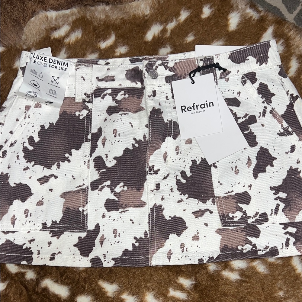 NWT refrain cow print jean skirt #10